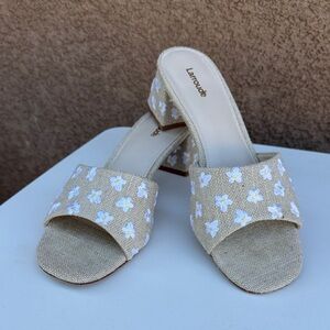 Larroude Beige Floral Mules